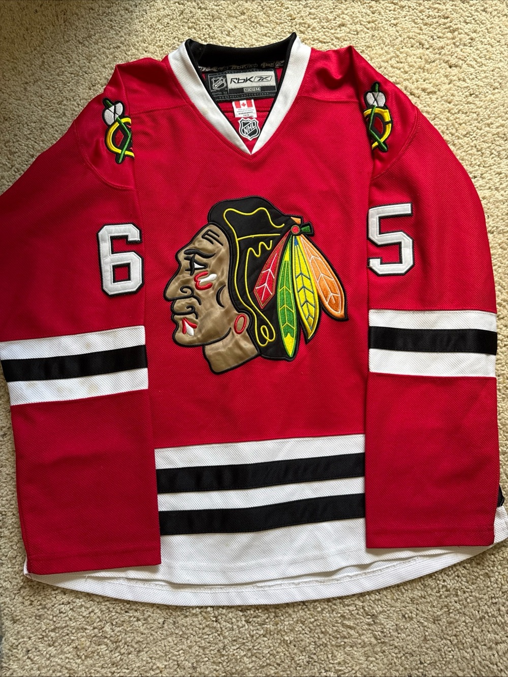 Chicago Blackhawks Shaw #65 Red Jersey Stitched Size M